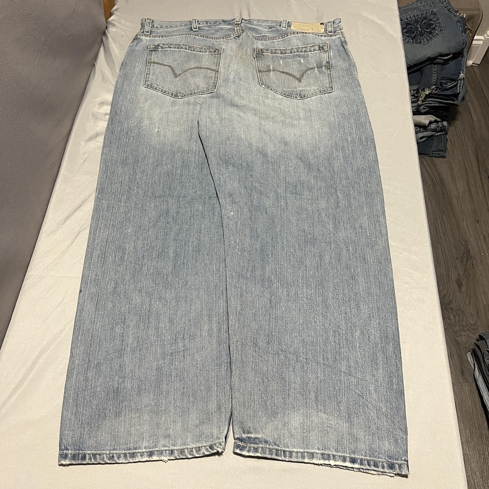 Levis SilverTab Baggy Jeans Mens 38x30 Blue Wash Relaxed Wide Leg Distressed - Picture 4 of 8